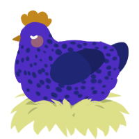 A indigo and navy chicken with a speckle pattern