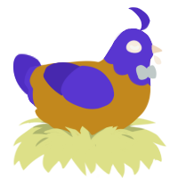 A ochre and indigo chicken with a head pattern