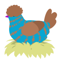 A cerulean and brown chicken with a bar pattern