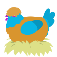 A orange and cerulean chicken with a head pattern