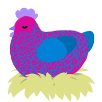 A fuchsia and sapphire chicken with a double-lace pattern