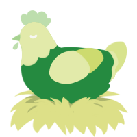Sprite, a viridian and lemon chicken with a head pattern