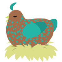 Turquoise Necklace, a brown and turquoise chicken with a speckle pattern