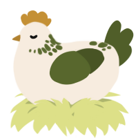 A cream and olive chicken with a neck-speckle pattern