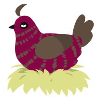 A maroon and bark chicken with a bar pattern