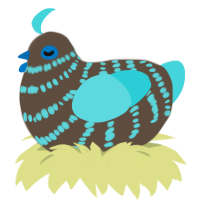 Nitride, a bark and aqua chicken with a bar pattern
