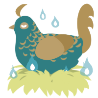 A teal and ochre chicken with a half-lace pattern