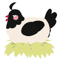 A cream and black chicken with a head pattern