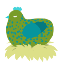 Halloween Soap, a chartreuse and teal chicken with a speckle pattern