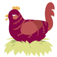 A maroon and red chicken with a half-bar pattern