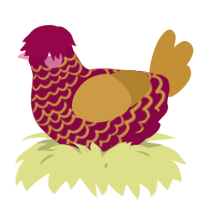 A maroon and gold chicken with a lace pattern