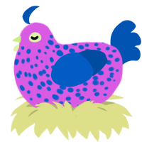 A orchid and ultramarine chicken with a speckle pattern