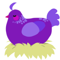 Nephthys, a violet and blurple chicken with a neck-speckle pattern