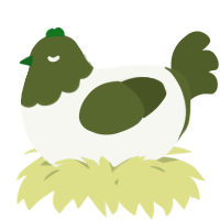 A white and olive chicken with a head pattern