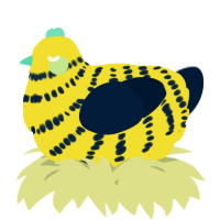 A yellow and tumblr chicken with a bar pattern