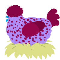 A lilac and maroon chicken with a speckle pattern