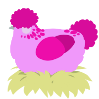 A lavender and fuchsia chicken with a neck-speckle pattern