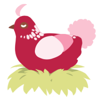 A crimson and rose chicken with a neck-speckle pattern