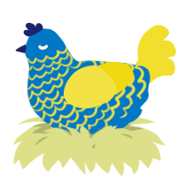 A sapphire and yellow chicken with a lace pattern