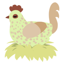 A apple and beige chicken with a speckle pattern