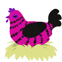 Sour Raspberry, a fuchsia and black chicken with a bar pattern