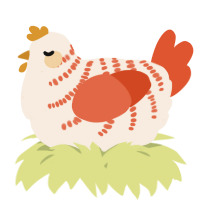 A cream and vermilion chicken with a half-bar pattern