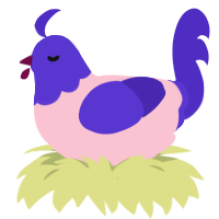 A rose and indigo chicken with a head pattern