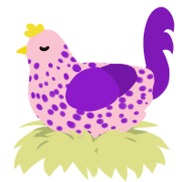A rose and violet chicken with a speckle pattern