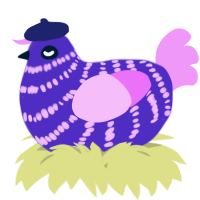 A indigo and lavender chicken with a bar pattern