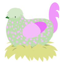 A gluppy and lavender chicken with a speckle pattern