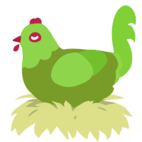 A chartreuse and grass chicken with a head pattern