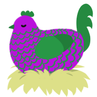 A amethyst and viridian chicken with a lace pattern