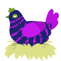 Bandit, a navy and amethyst chicken with a bar pattern