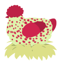 A apple and crimson chicken with a speckle pattern