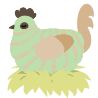 A gluppy and beige chicken with a bar pattern