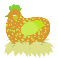 A orange and lime chicken with a speckle pattern