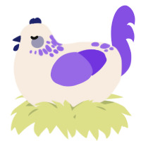 A cream and blurple chicken with a neck-speckle pattern