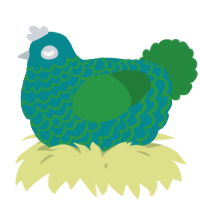 A teal and viridian chicken with a lace pattern