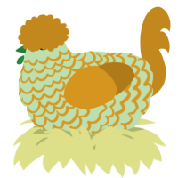 A gluppy and ochre chicken with a lace pattern