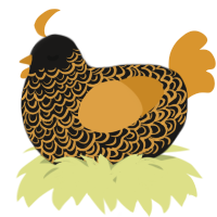 A sable and orange chicken with a double-lace pattern