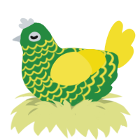 Brazil, a viridian and yellow chicken with a lace pattern