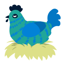 Tiny, a turquoise and sapphire chicken with a bar pattern