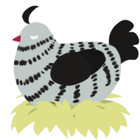 A silver and sable chicken with a bar pattern