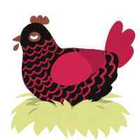 Laundry Basket, a black and crimson chicken with a lace pattern