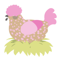A beige and pink chicken with a speckle pattern