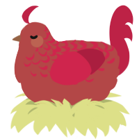 A red and crimson chicken with a half-lace pattern