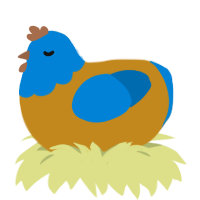A ochre and sapphire chicken with a head pattern