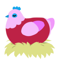 Pink Strawberry, a crimson and lavender chicken with a head pattern