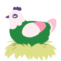 A viridian and rose chicken with a head pattern