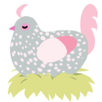Locket, a silver and rose chicken with a speckle pattern